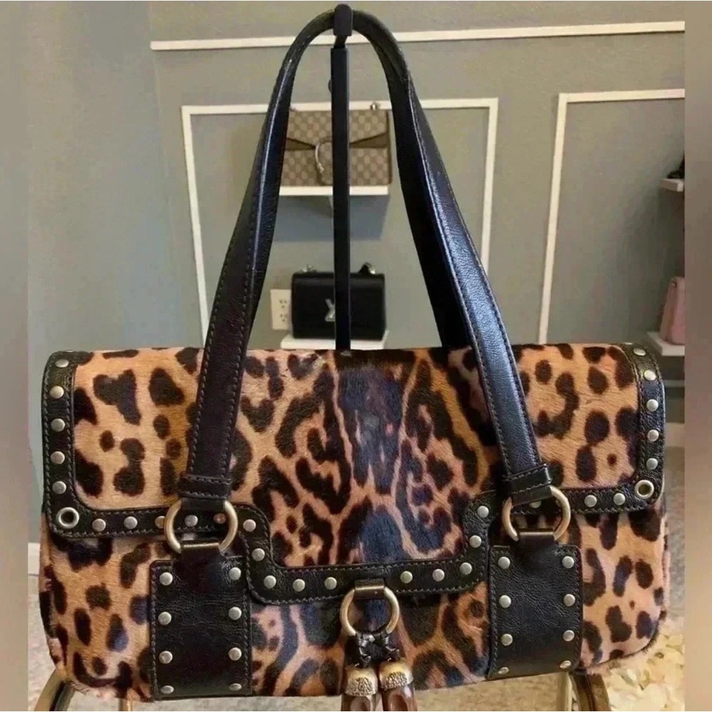 Rare! Yves Saint Laurent Leopard Print Pony Hair Bag